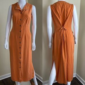 Double D Ranch Women's Size S Orange Studded Long Line Duster Maxi Dress Western